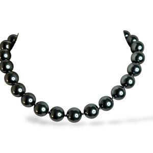 Shiny Dark Silver Tone Beaded Necklace Large Beads Collar Length